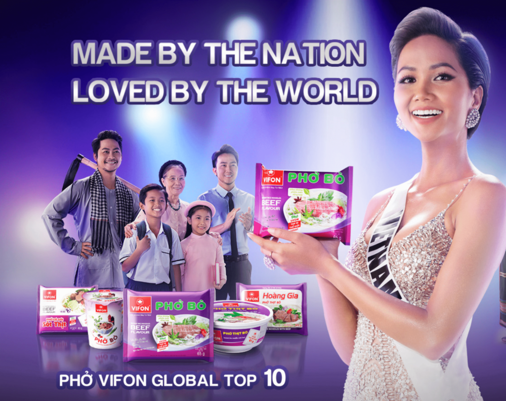 vifon world renowned miss vietnam holding pho bo noodle packet